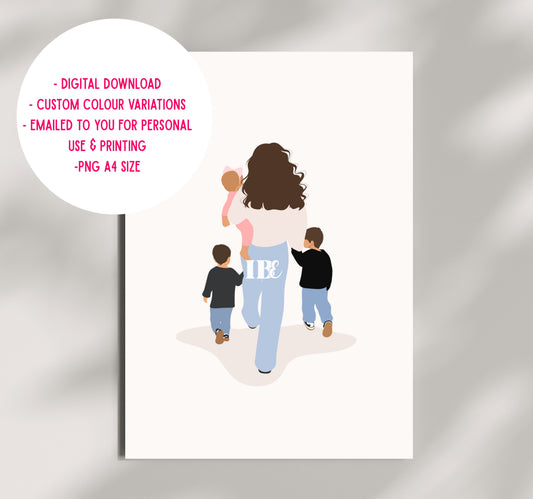 Mother & Multiple Children Illustration